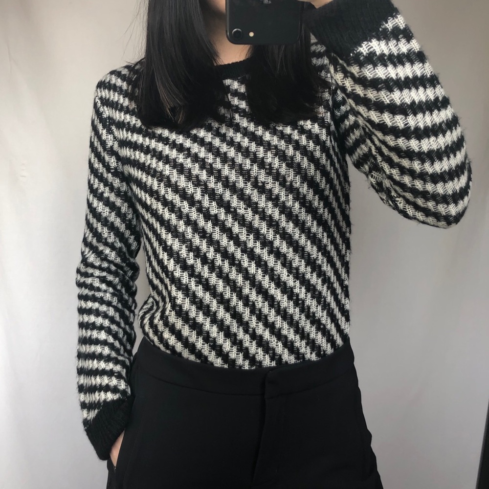 Black and white loose knit sweater